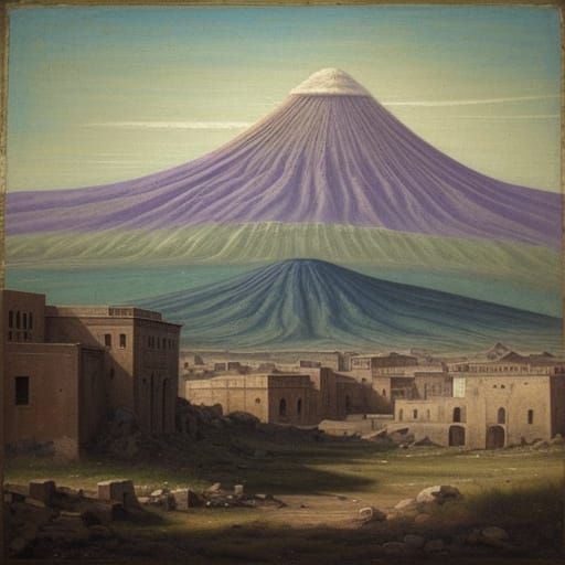 Peaceful Cityscape Before Destruction in Faded Fresco Style