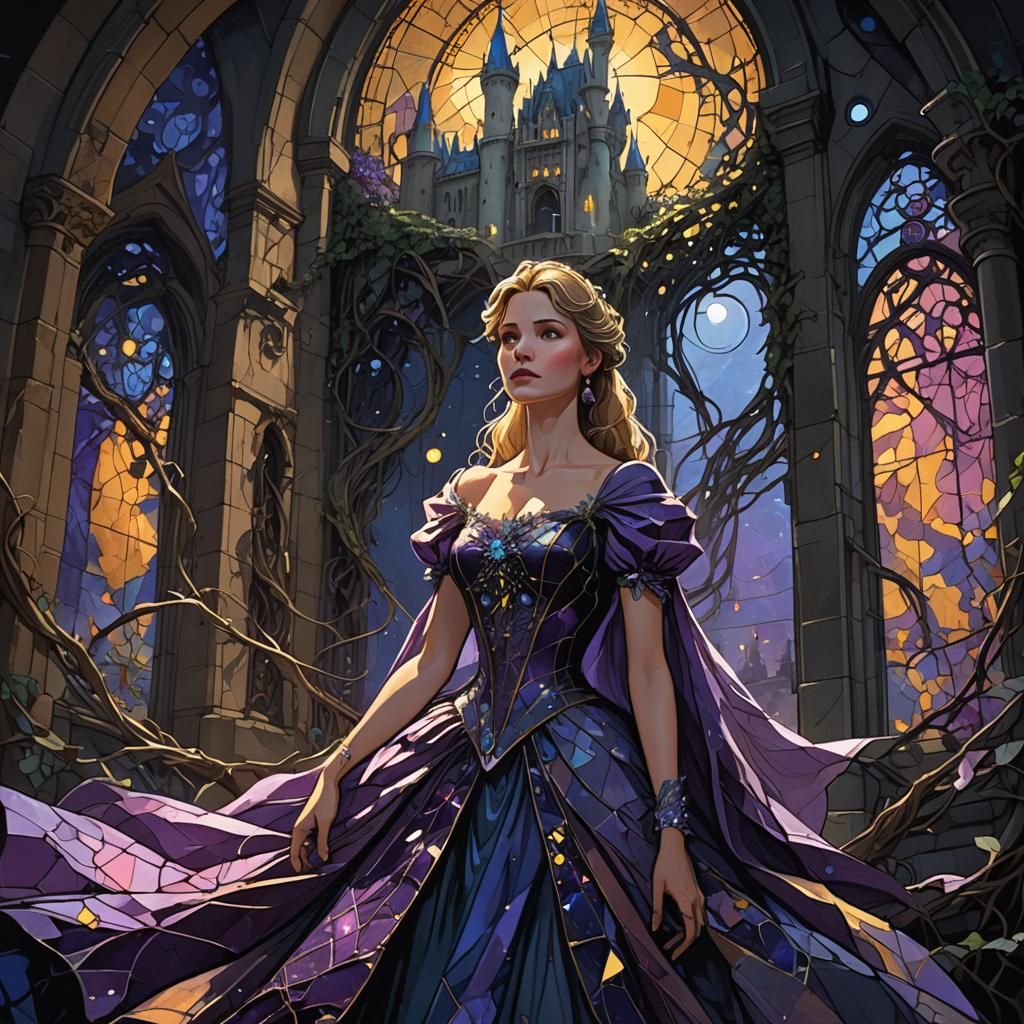 Dark Fantasy Cinderella in Ruined Castle