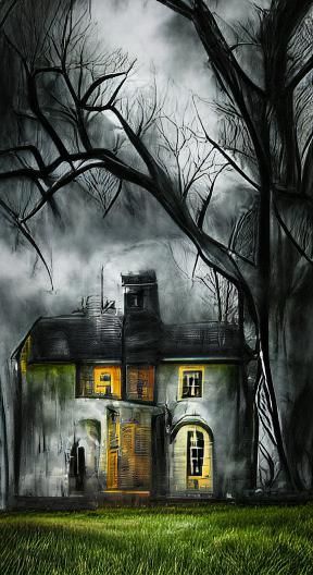 Eerie Haunted House in Film Noir Style