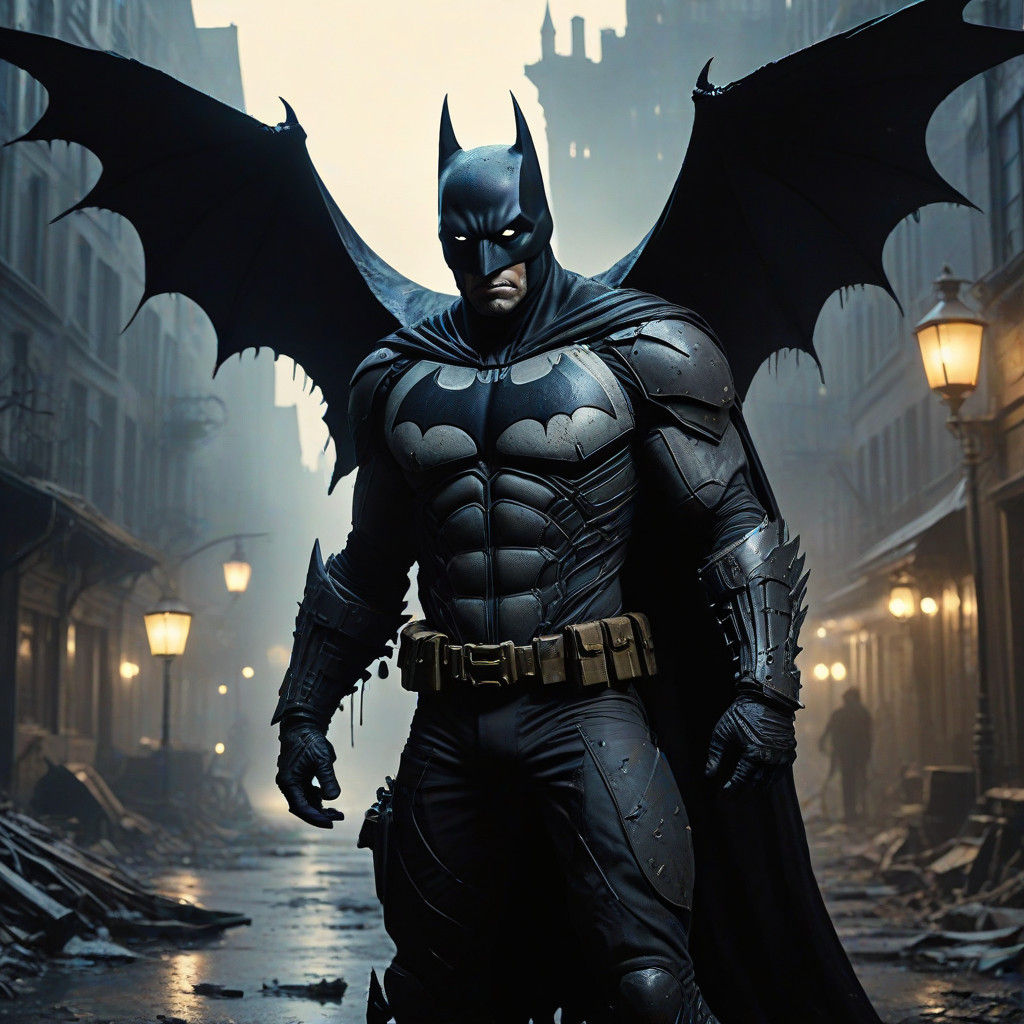 Gothic Batman Amidst Haunting Gotham City Streets