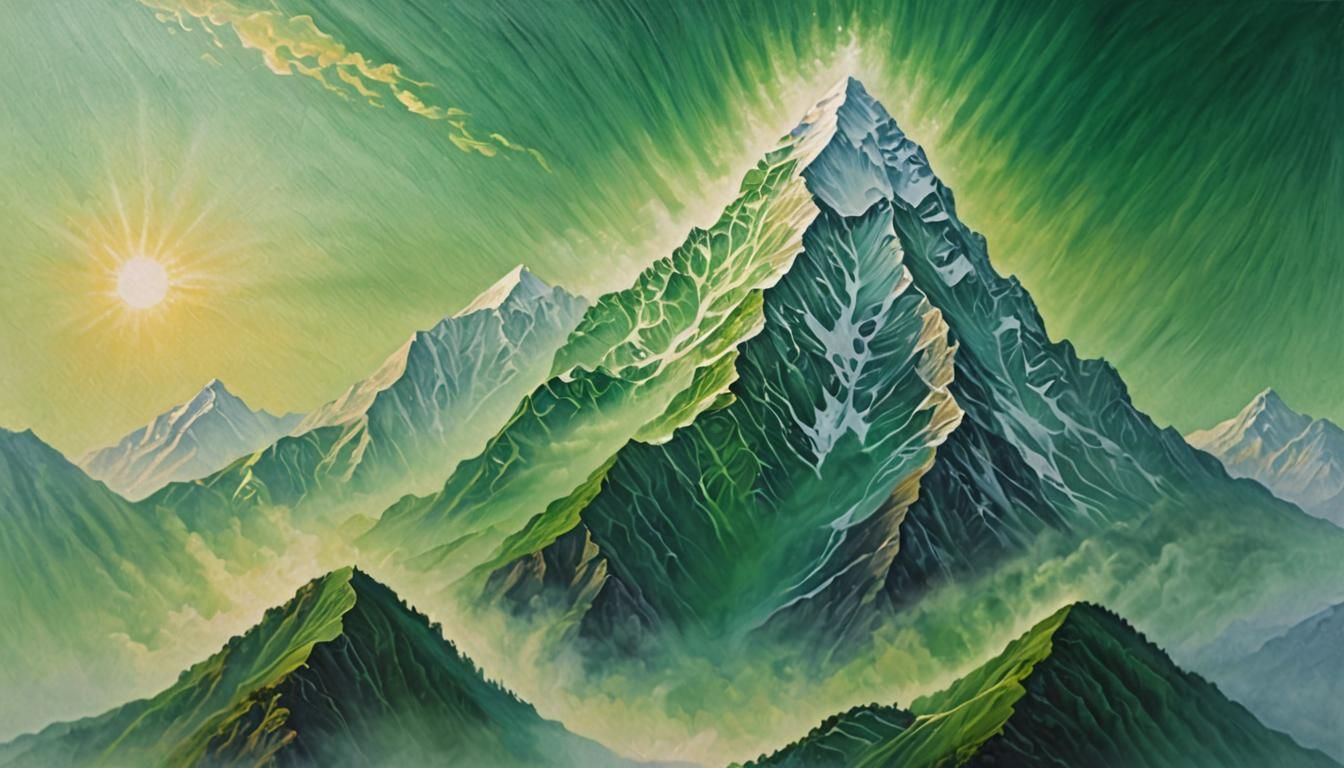 Emerald Mist: Himalayan Peak Surrealism in Oil