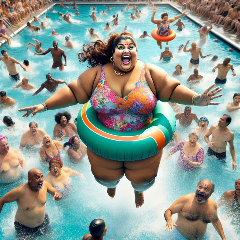 Joyful South Asian Woman's Poolside Plunge