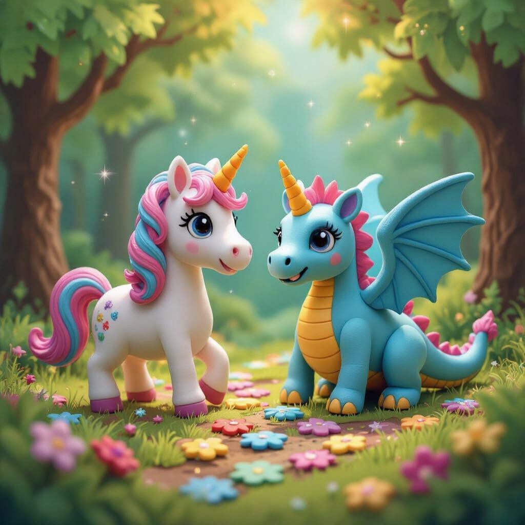 Playdough Unicorn and Dragon in Candyland Forest