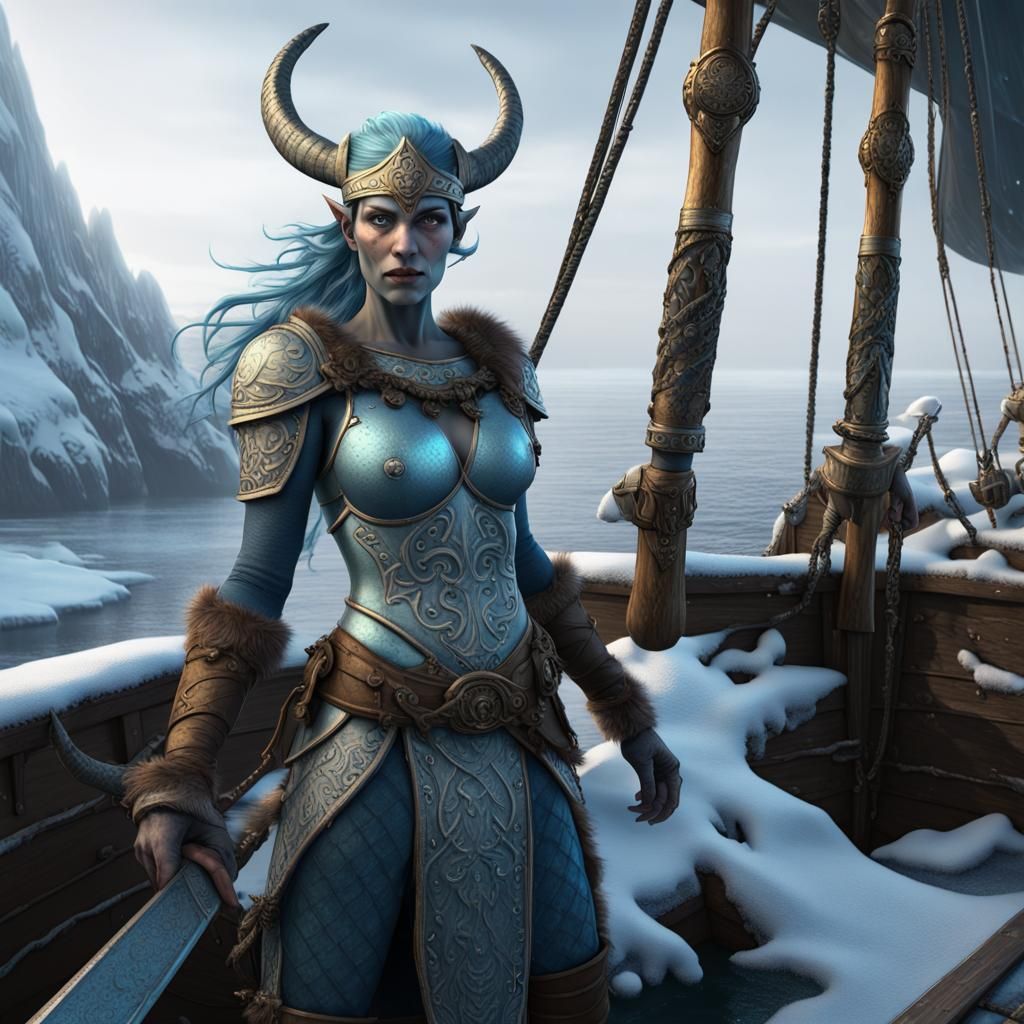 Frost Giant Shield Maiden Pirate on Dragon Ship