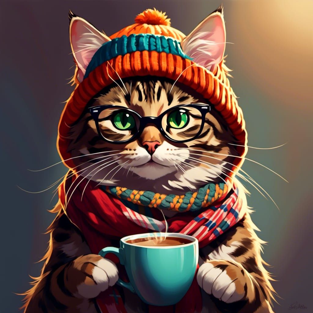 Hipster Cat with Beanie in Soft Animal Style
