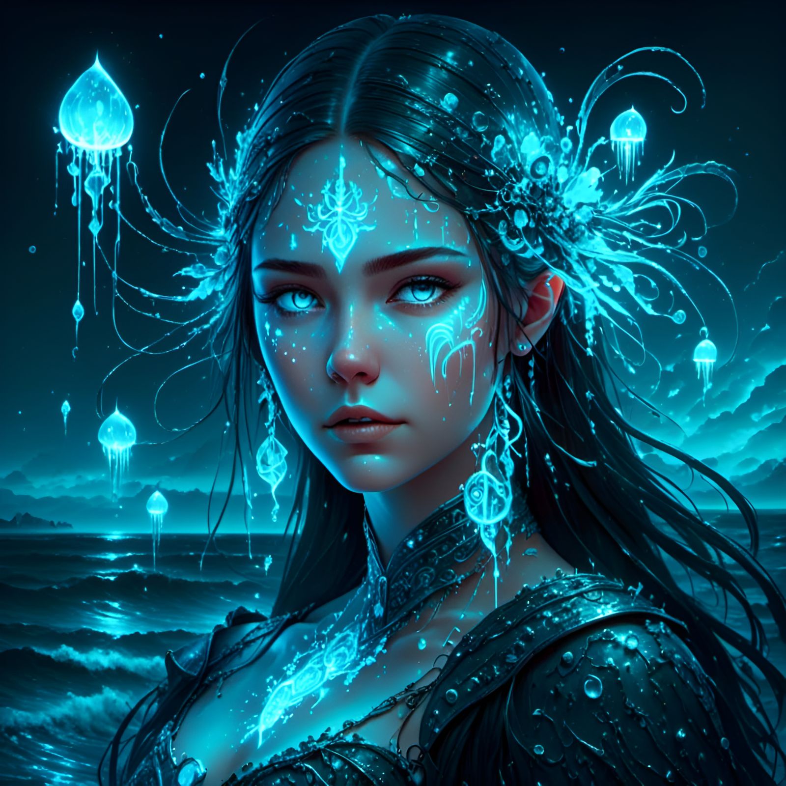 Magical Slavic Beauty with Glowing Runes