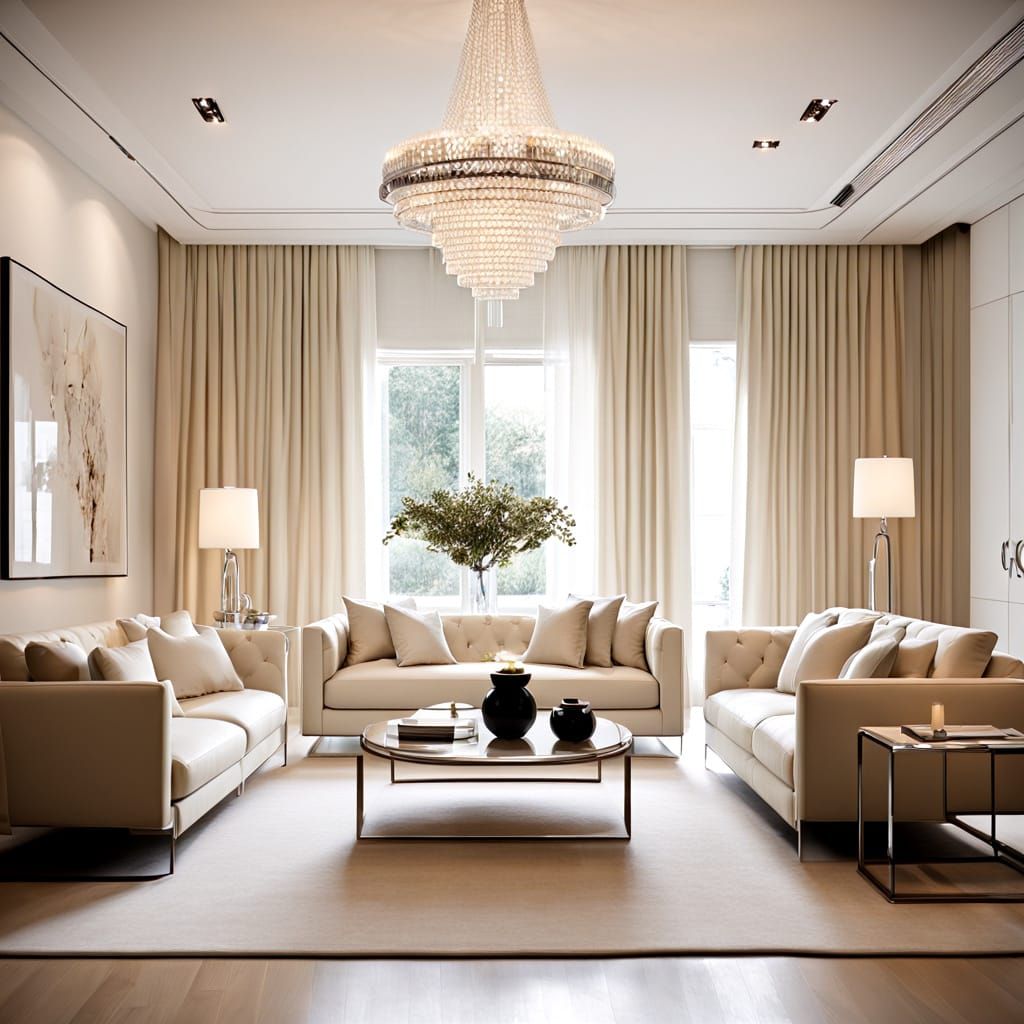 Luxurious Modern Beige Living and Dining Room