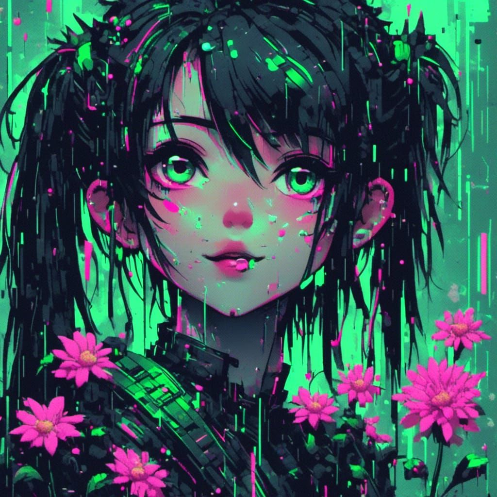 Glitchcore Elf Portrait in 3D Anime Style