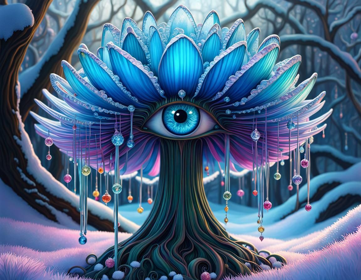 Whimsical Trees with Dripping Ice Flowers in Candy Art Style