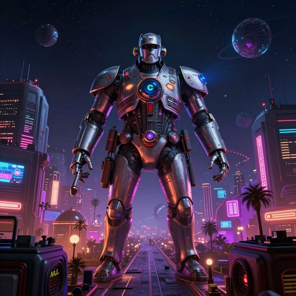 Neon City on Death Star Space Station Charging Laser