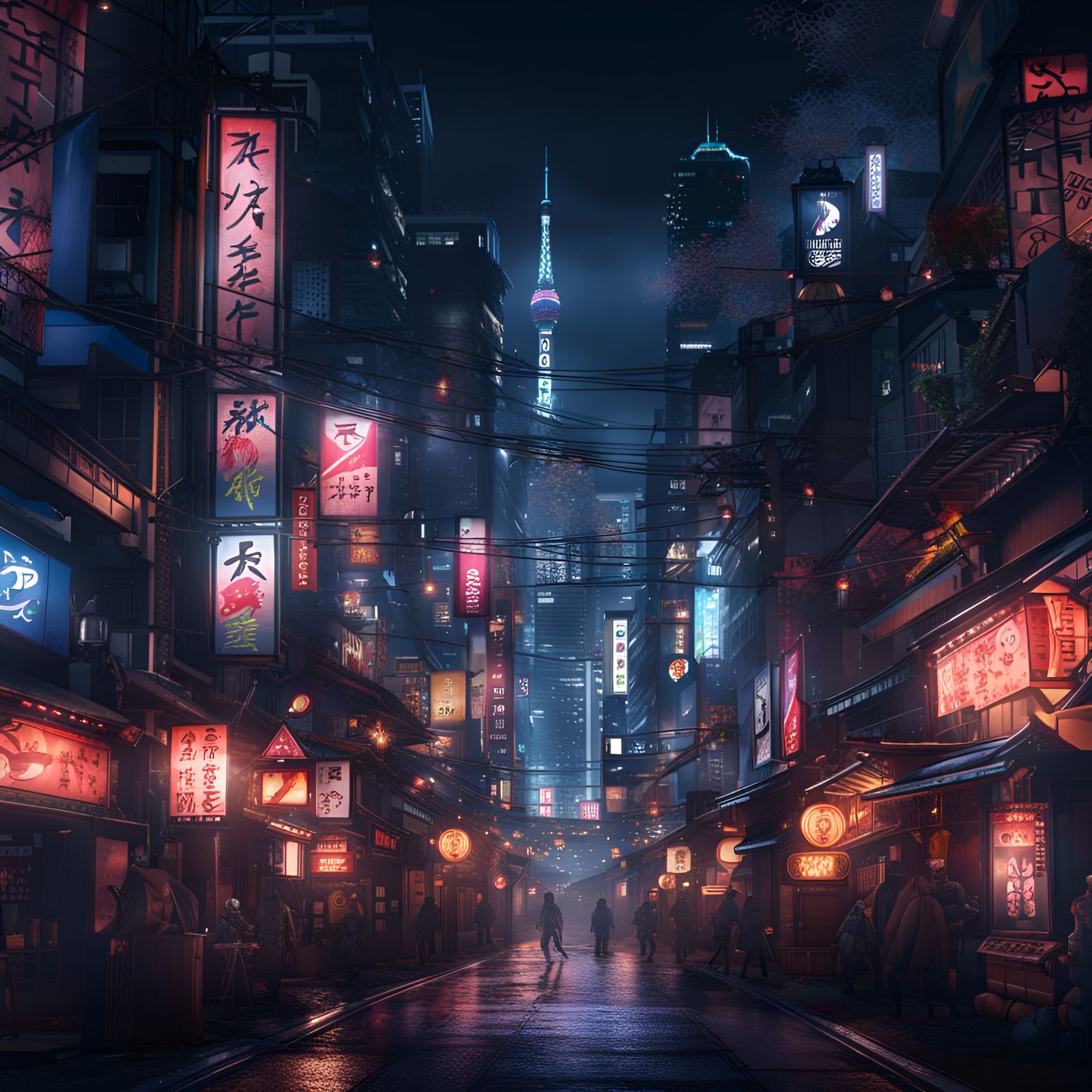 Tokyo Nightlife: Detailed Matte Painting in Deep Color