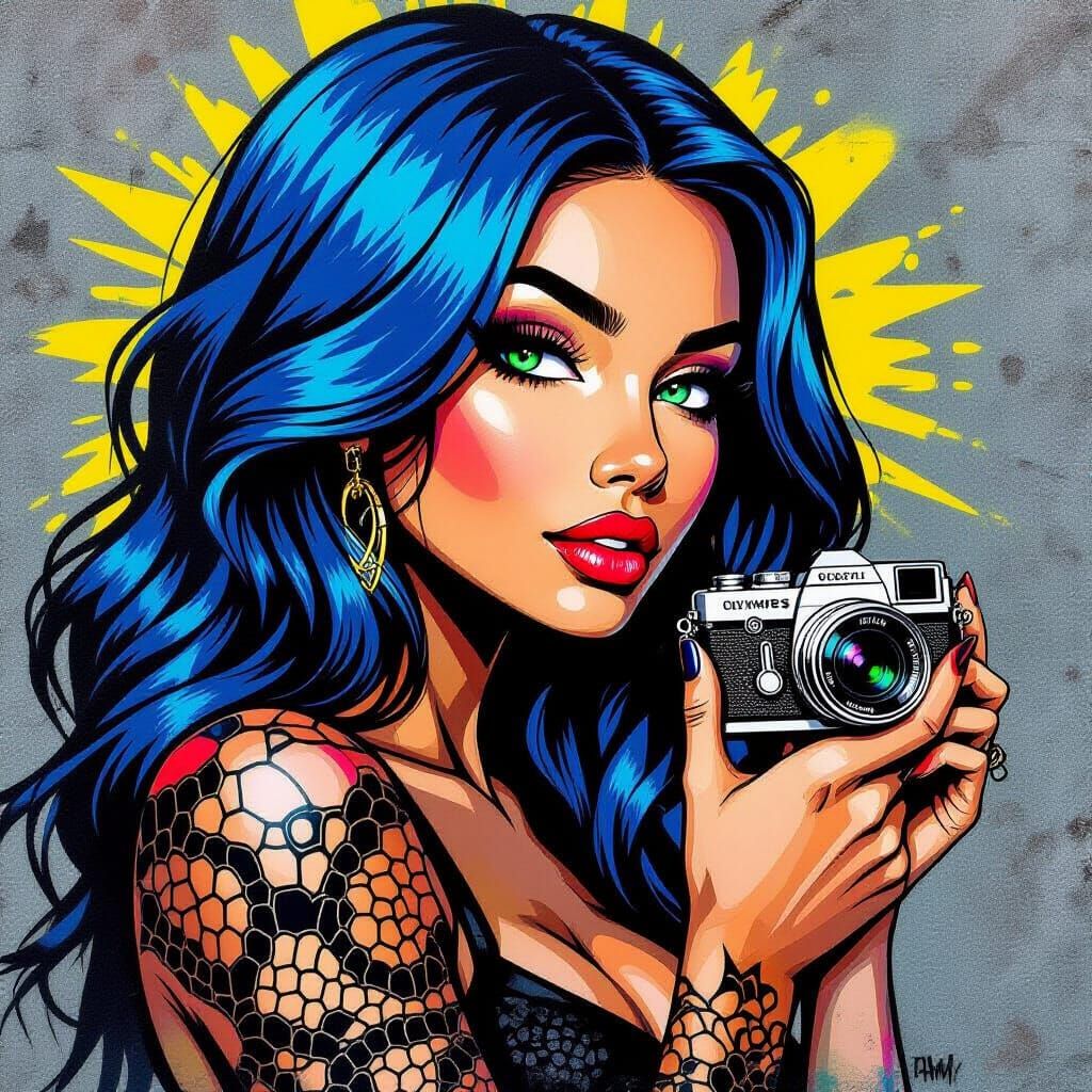 Blue Haired Woman as Black Mamba Street Art