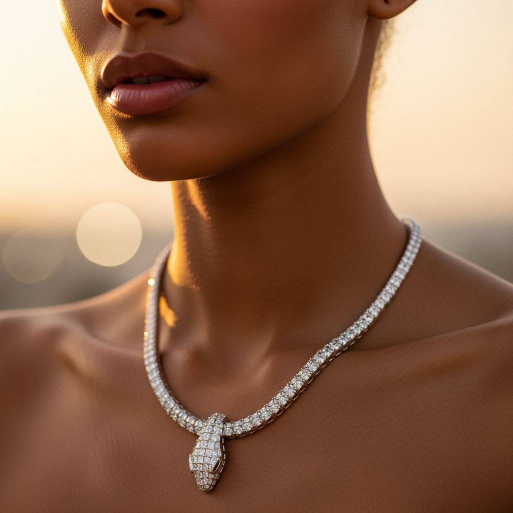 Diamond Serpenti Necklace on Caramel Skin