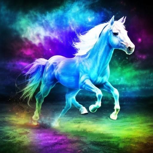 Hyperrealistic Horse Running Through a Colorful Sky