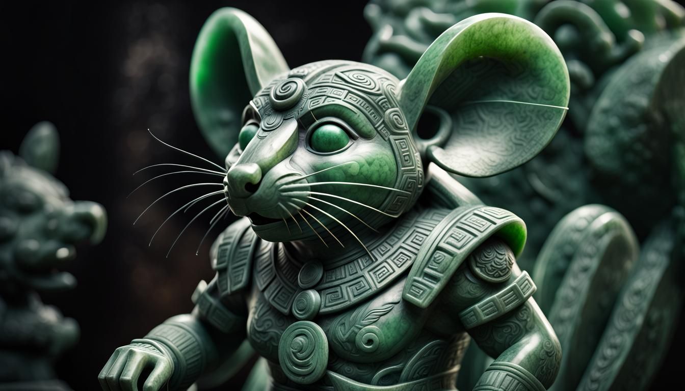 Green Jade Aztec Mouse Warrior Statue