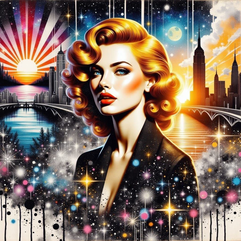 Graffiti Art of Vibrant Young Woman Celebrating New Year