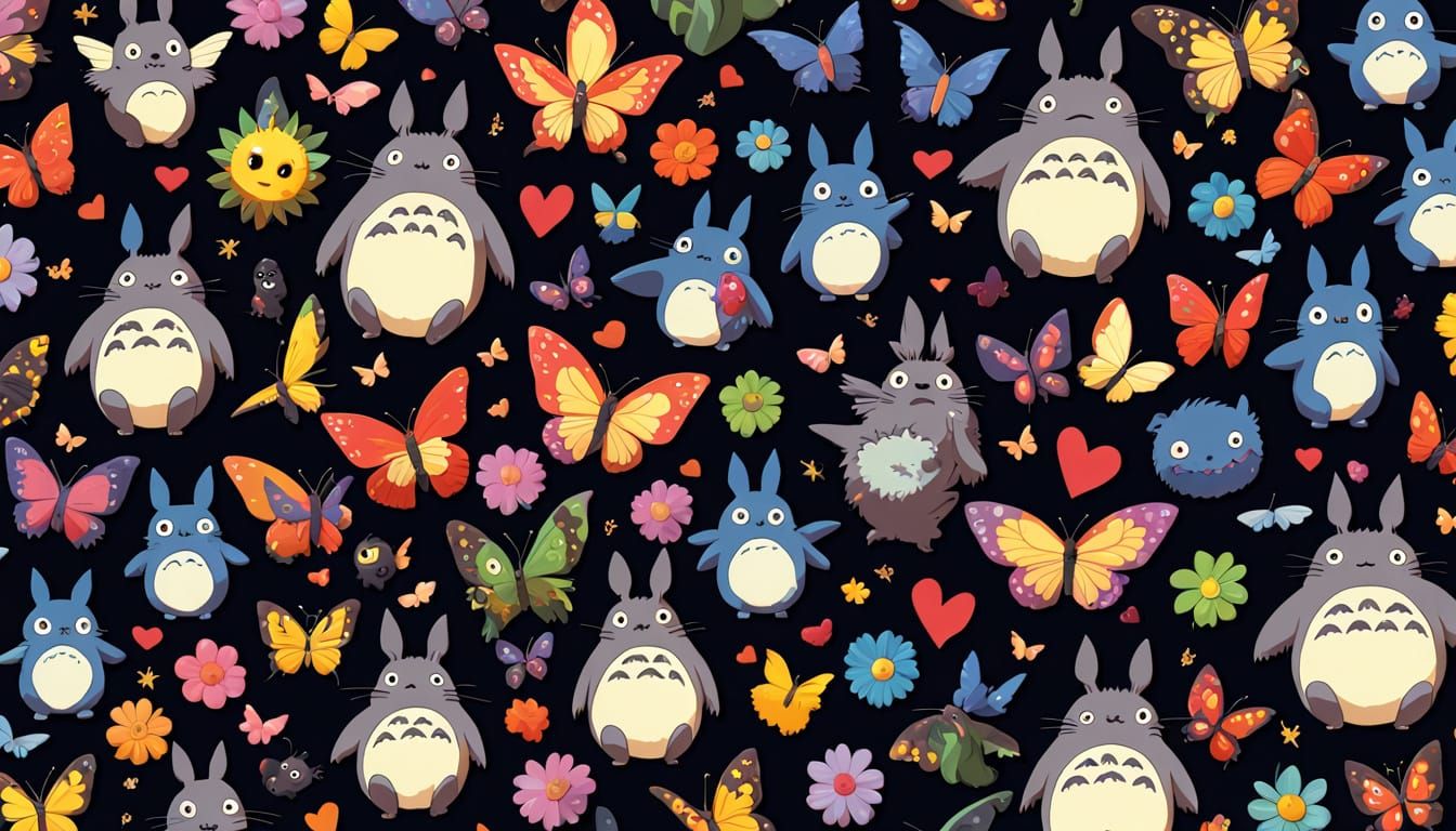 Vibrant Ghibli-Inspired Mural with Whimsical Creatures