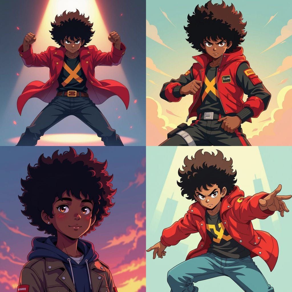 Teenage Boy in Fiery Anime Style