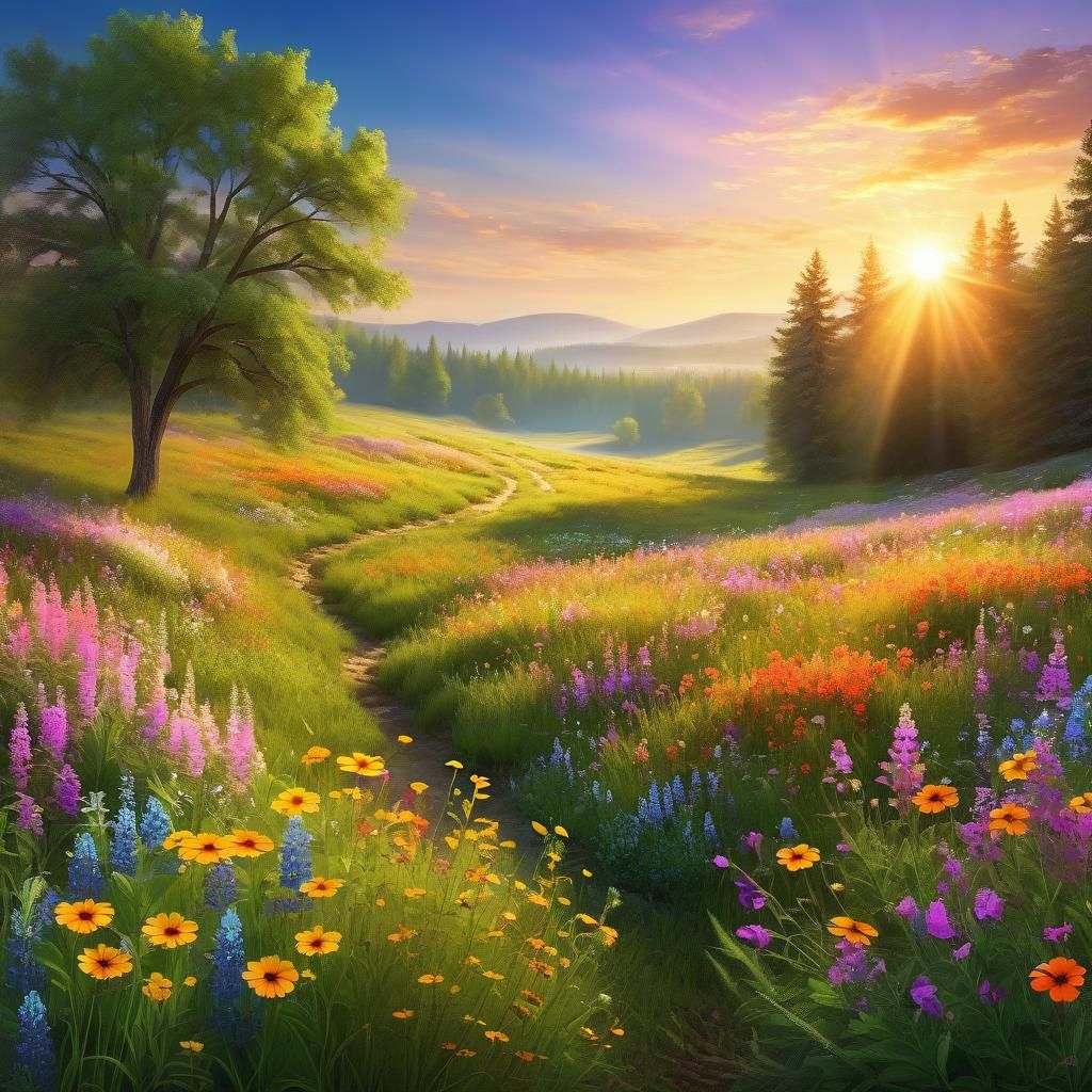 Golden Glow of a Peaceful Meadow at Sunset