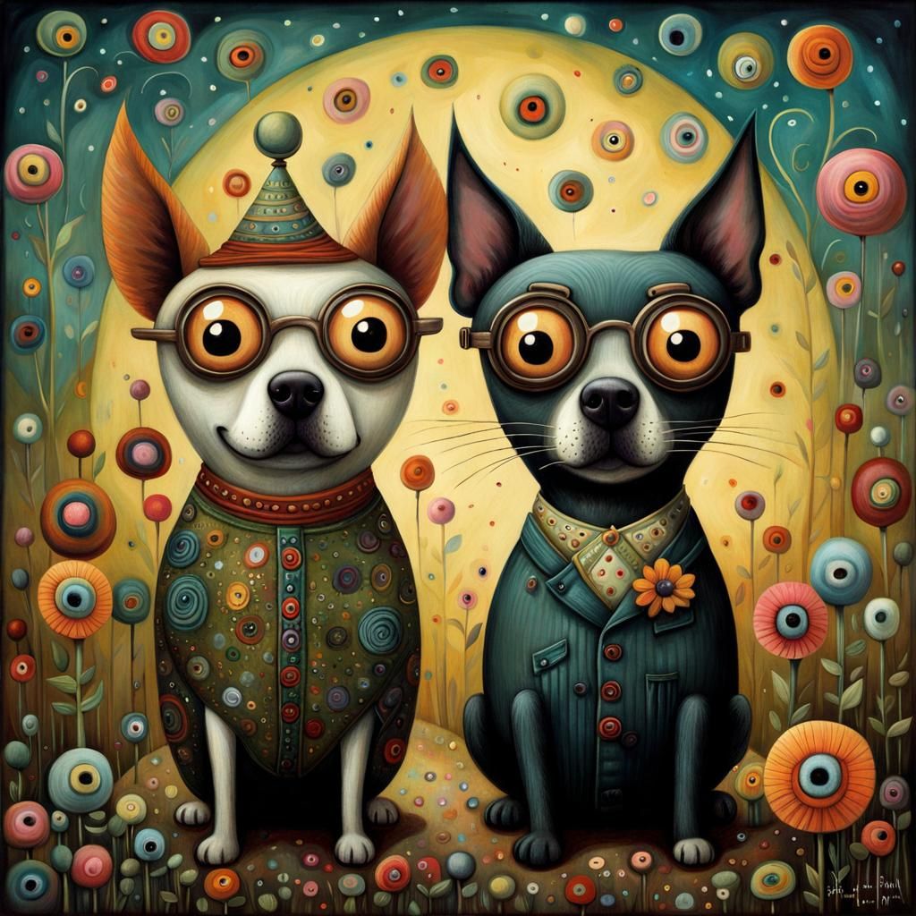 Humorous Dogs with Googly Eyes in Art Brut Style