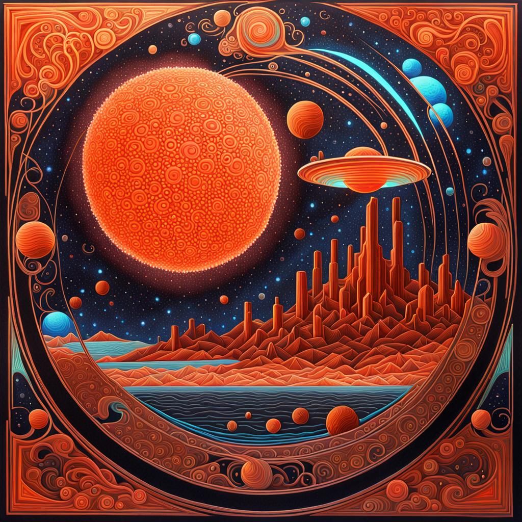 Surreal Art Nouveau Mars in Geometric Abstraction