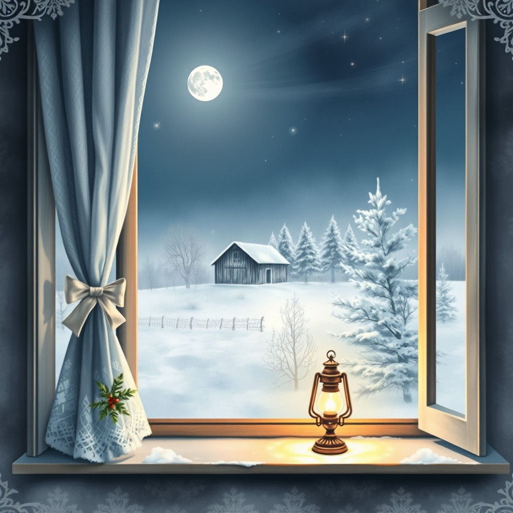 Winter Scene with Holly, in Watercolor Style