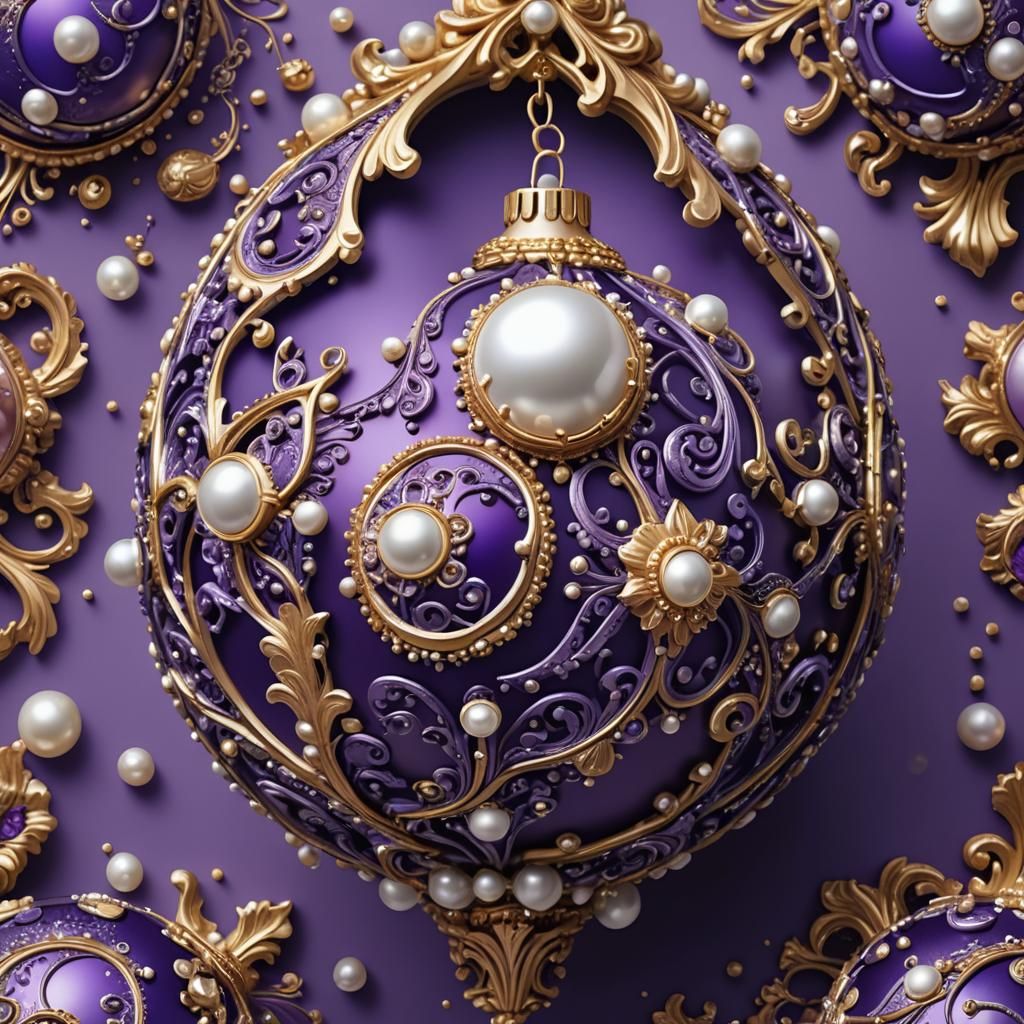 Intricate Purple Ornament with Pearls in Splash Art