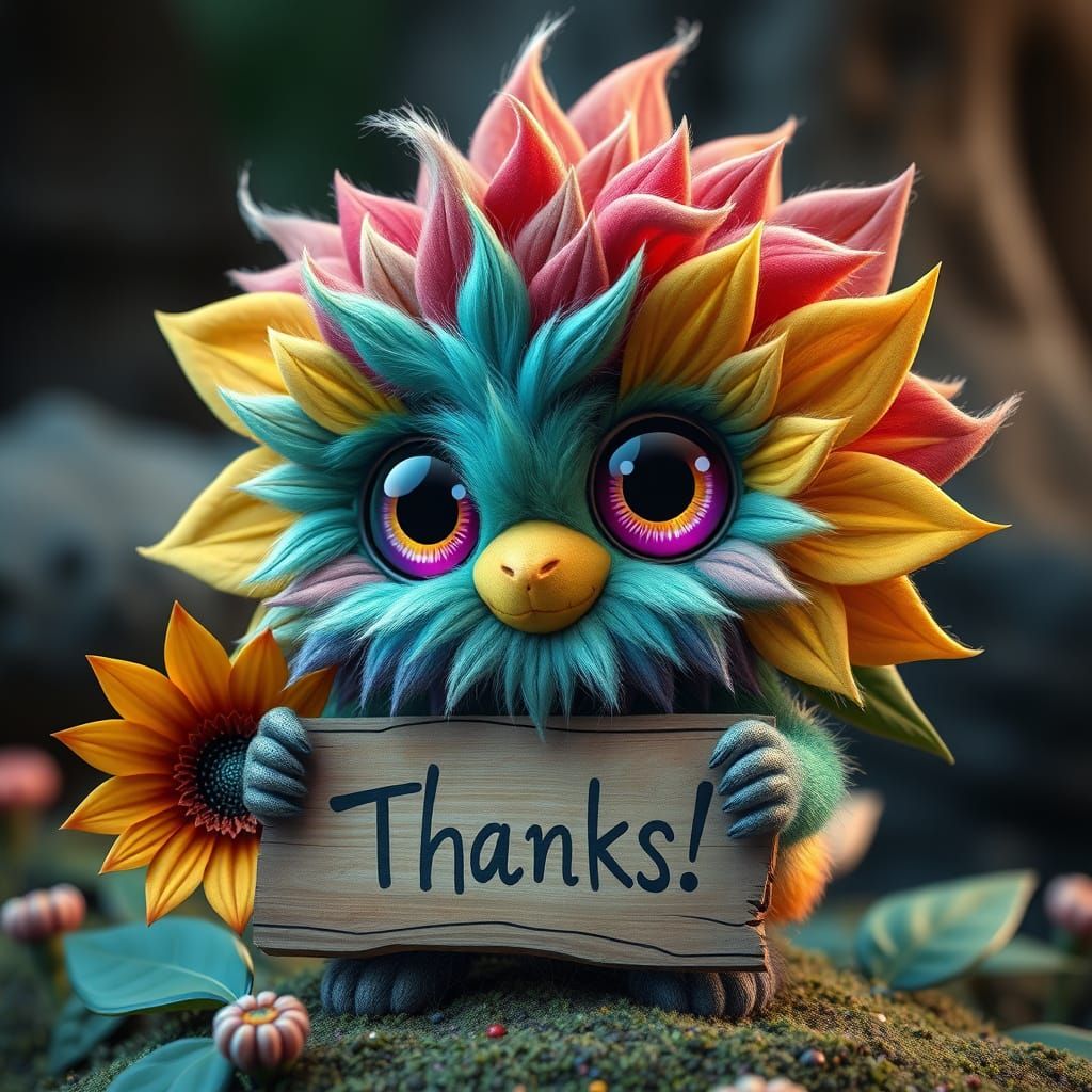 Whimsical Forest Sprite Holding Gratitude Sign