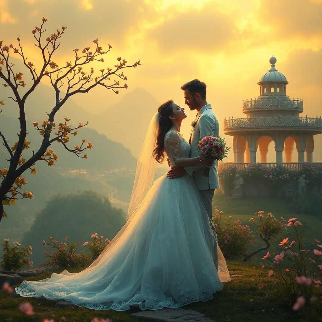 Romantic Wedding Scene in Enchanted Honeymoon Location