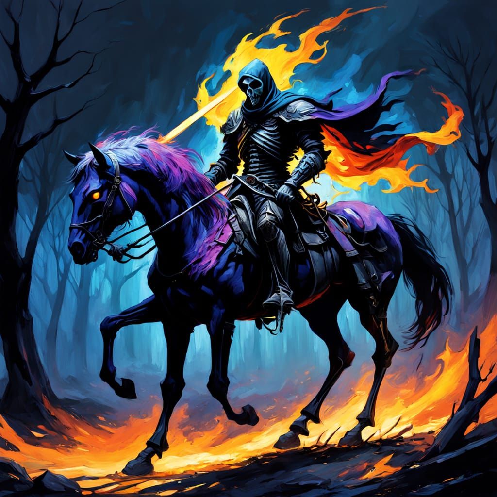 Vibrant Abstract Portrait of a Fiery Horseman in Armor