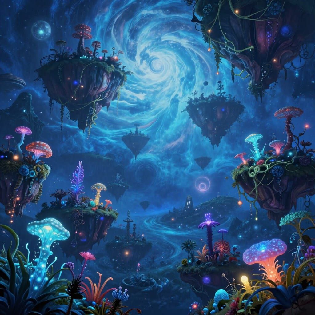 Ethereal Bioluminescent World of Floating Islands