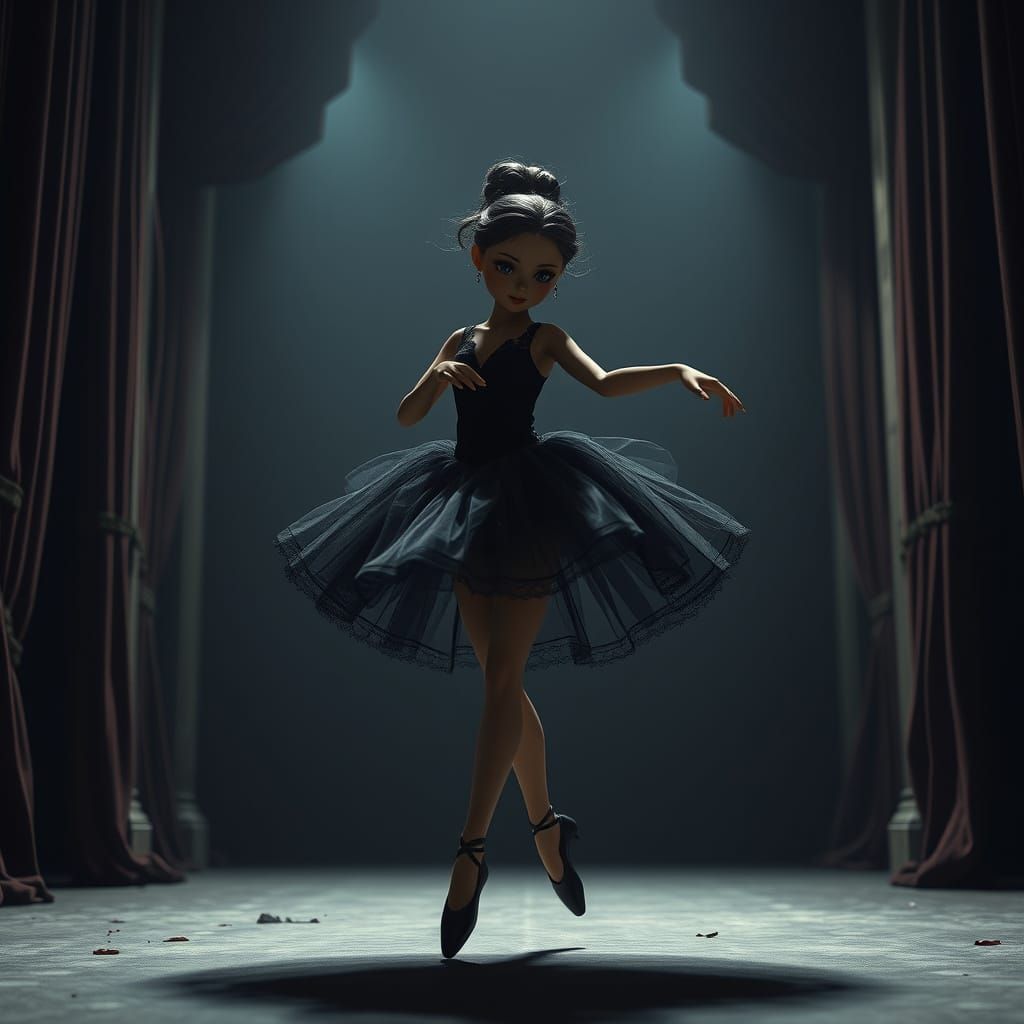 Ethereal Gothic Ballerina in Hyperrealistic Kawaii Style