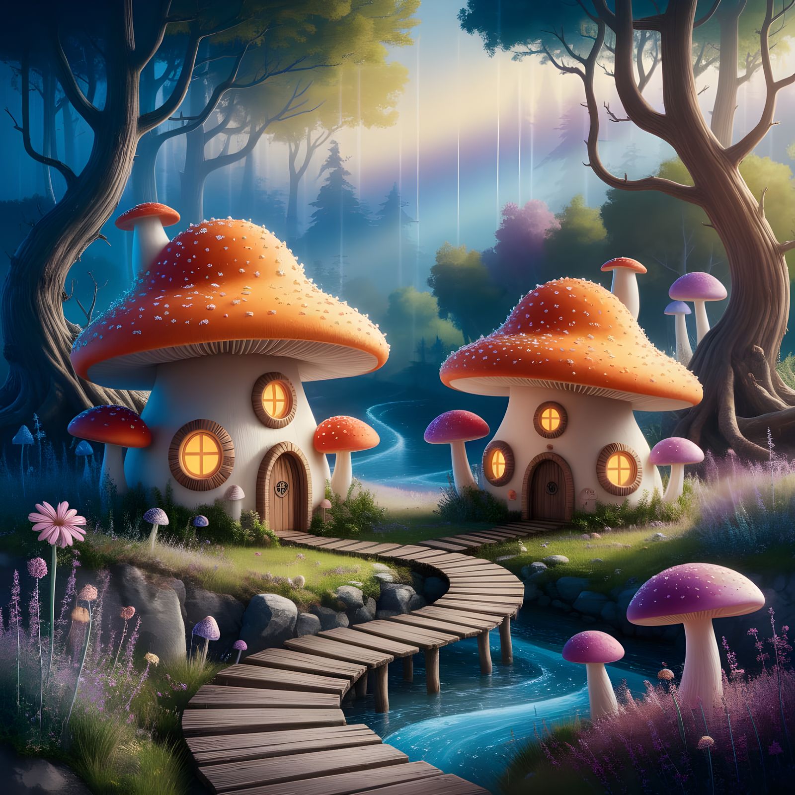Whimsical Mushroom Villages in an Enchanted Forest
