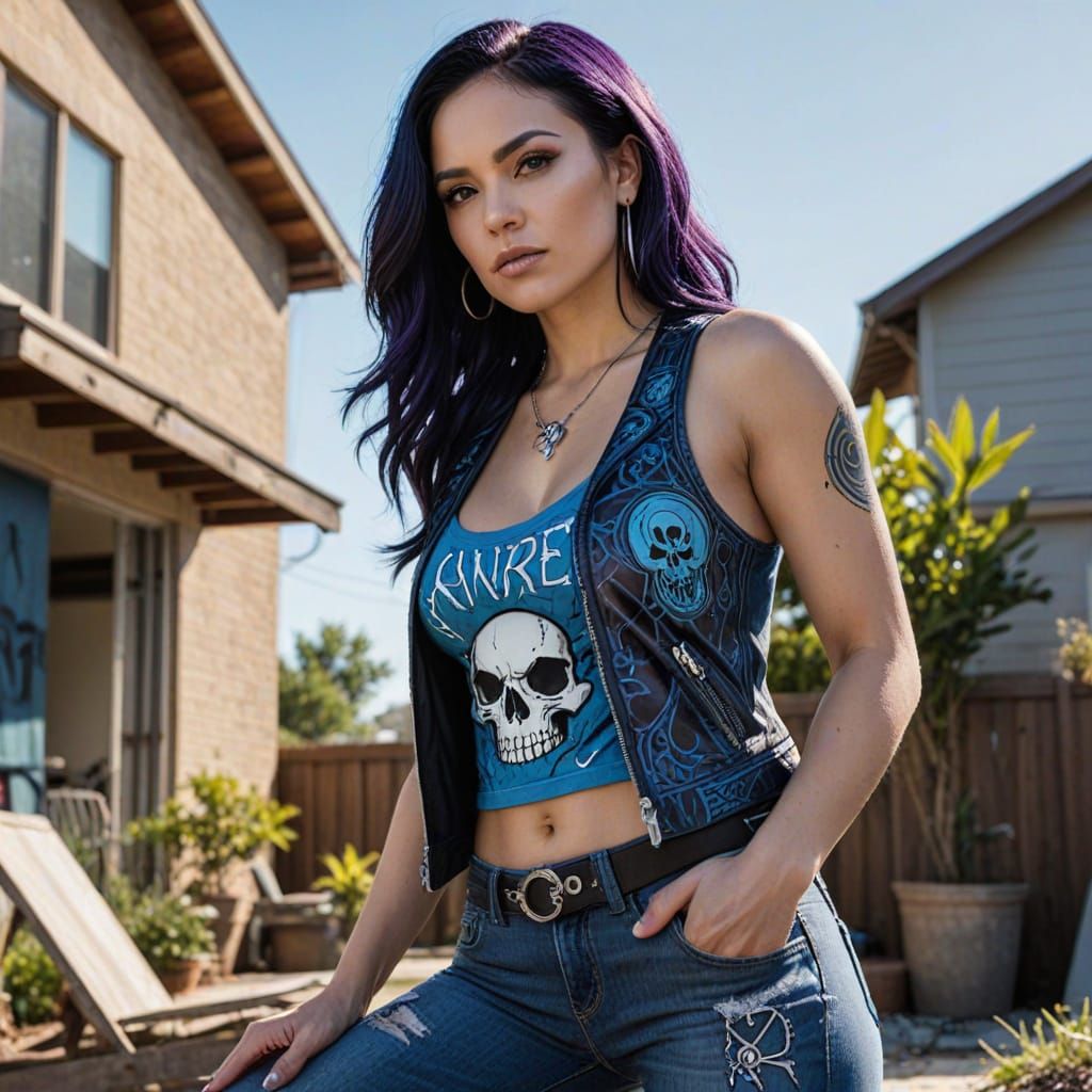 Death Metal Goddess in Electric Blue and Purple