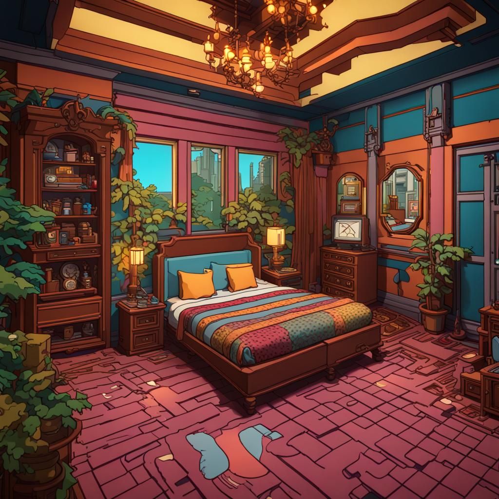 Surreal Psychedelic Habbo Hotel in 3D Cinematic Style