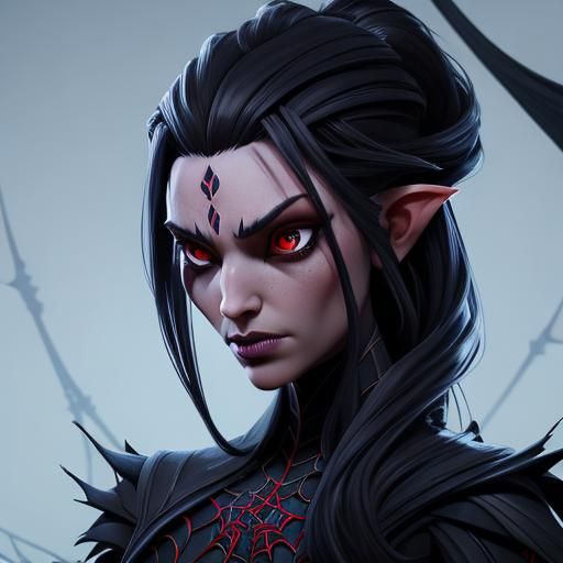 Dark Elf Spider Queen with Spiderweb Hairstyle