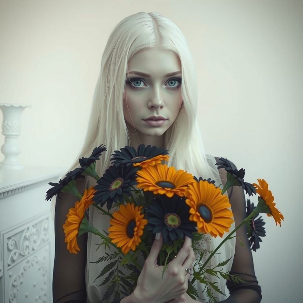 Woman with Flowers in Dreamlike Vintage Style