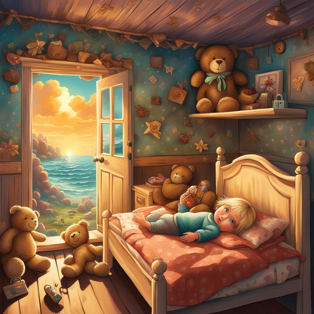 Dreamland Toddler with Teddy, Detailed Matte Painting