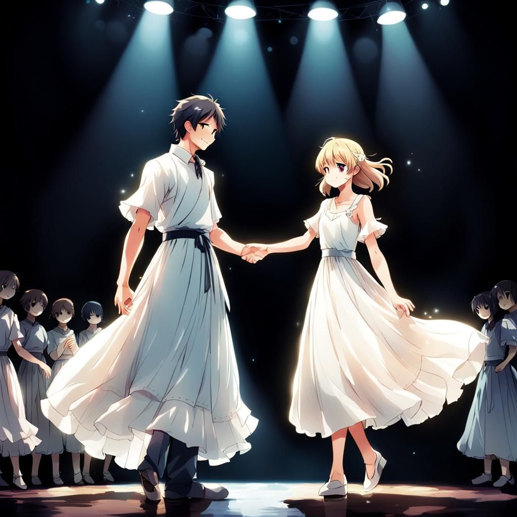 Anime Boy Reaches for Girl on Stage