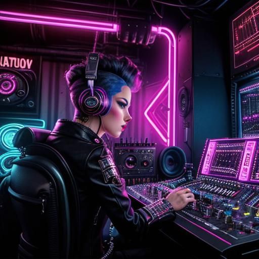 Punk Rock Robot in Steampunk Studio, Synthwave Style