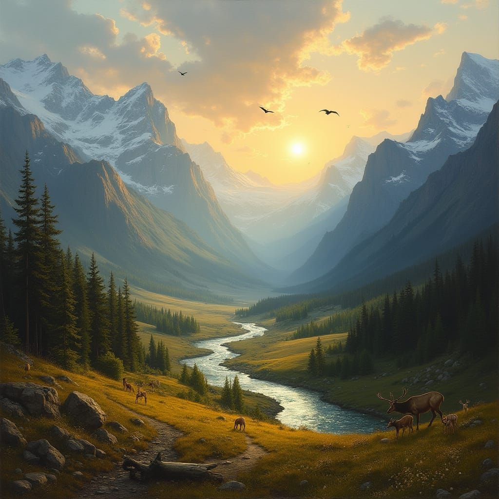 Golden Light on Majestic Valley Landscape