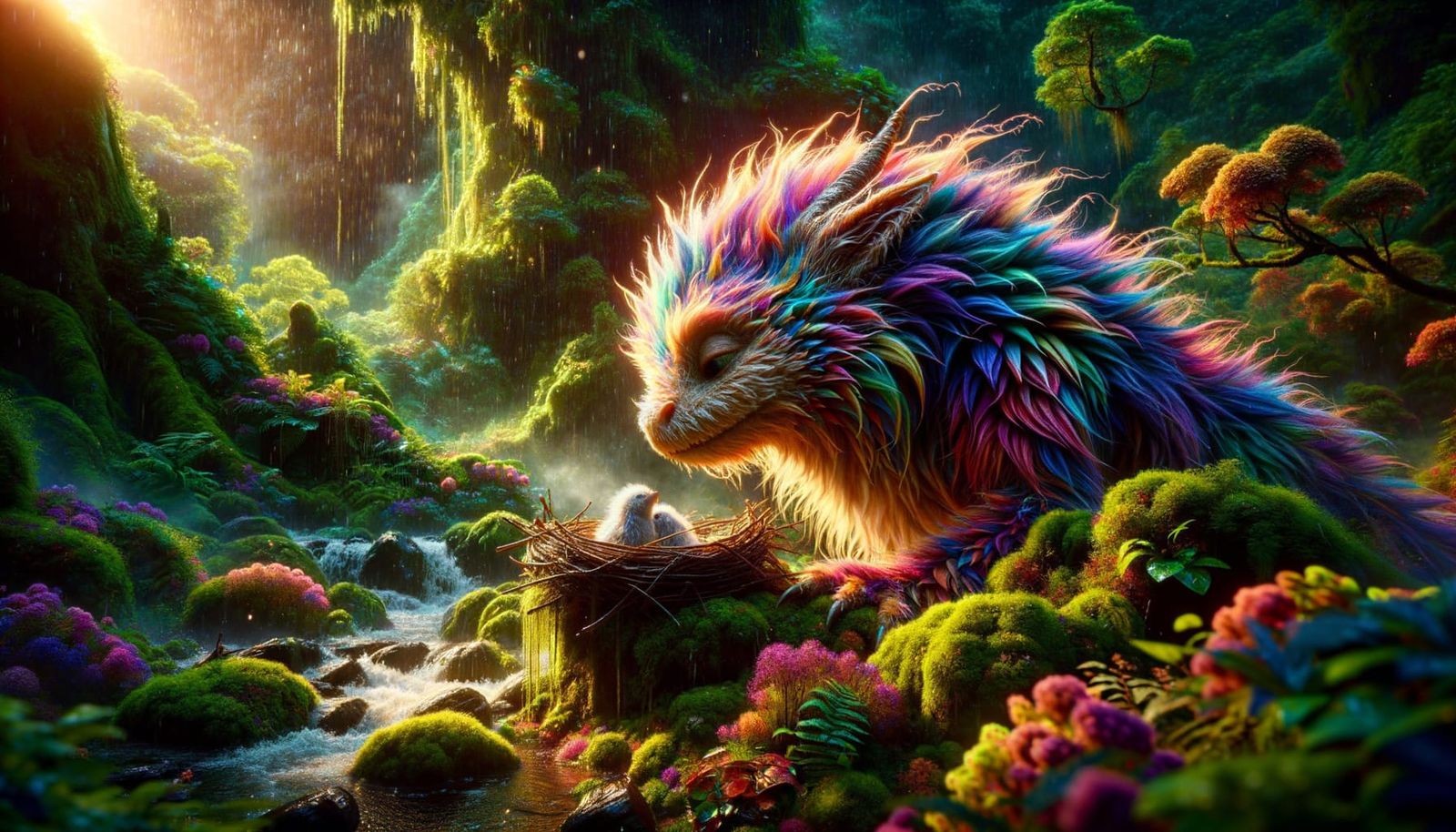 Dragon Mother and Nest in Lush Rainforest