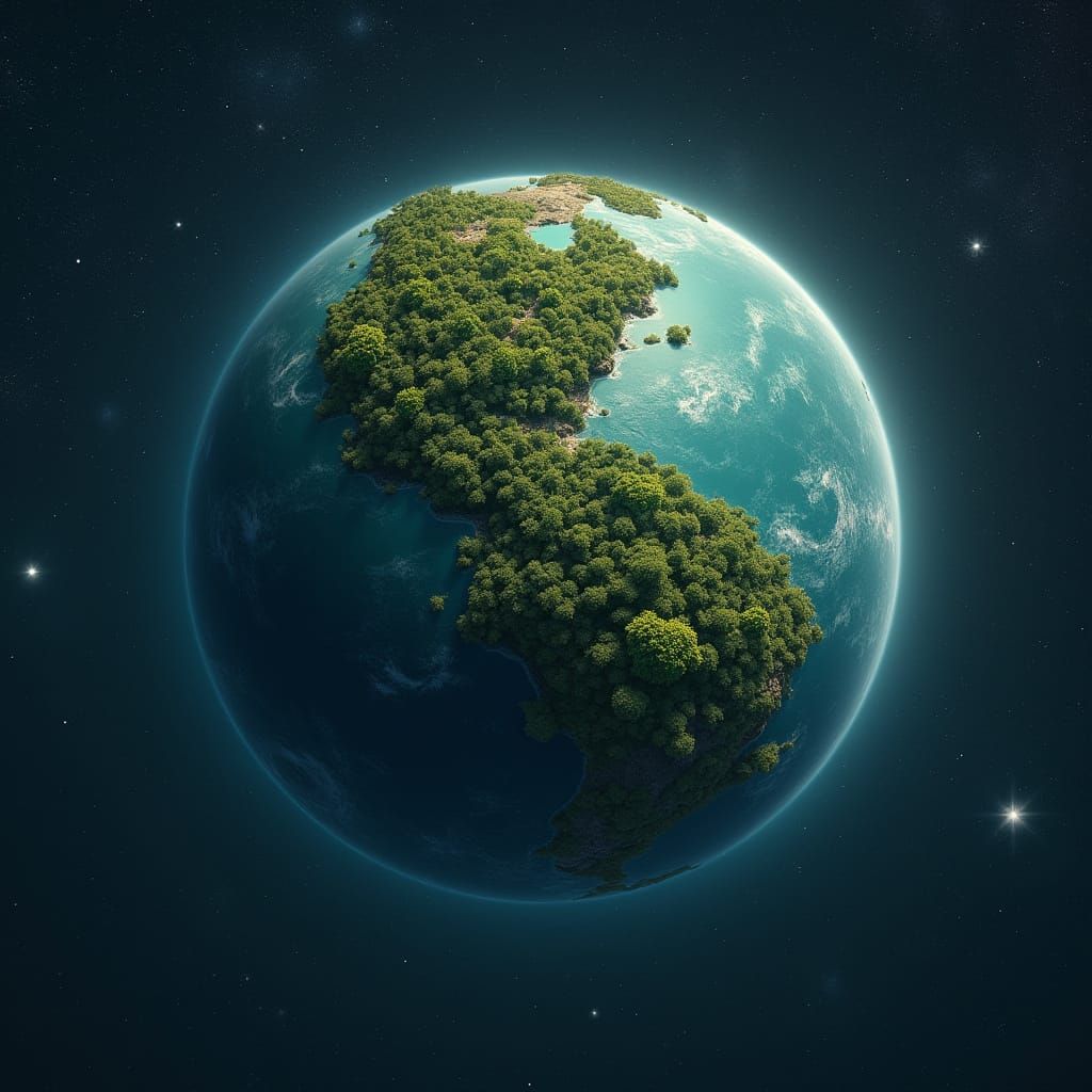 Lush Planet Suspended in Vast Outer Space