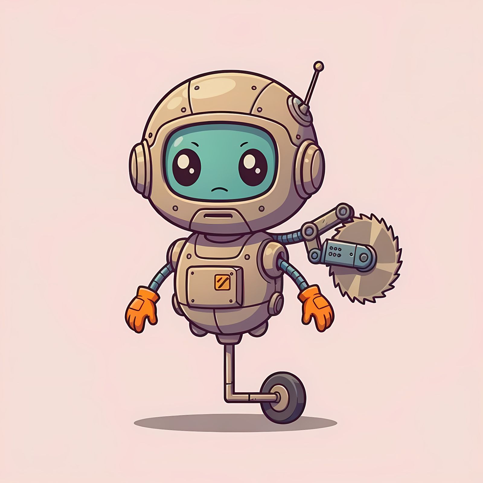 Cartoon Robot with Circular Saw in Comic Book Art Style