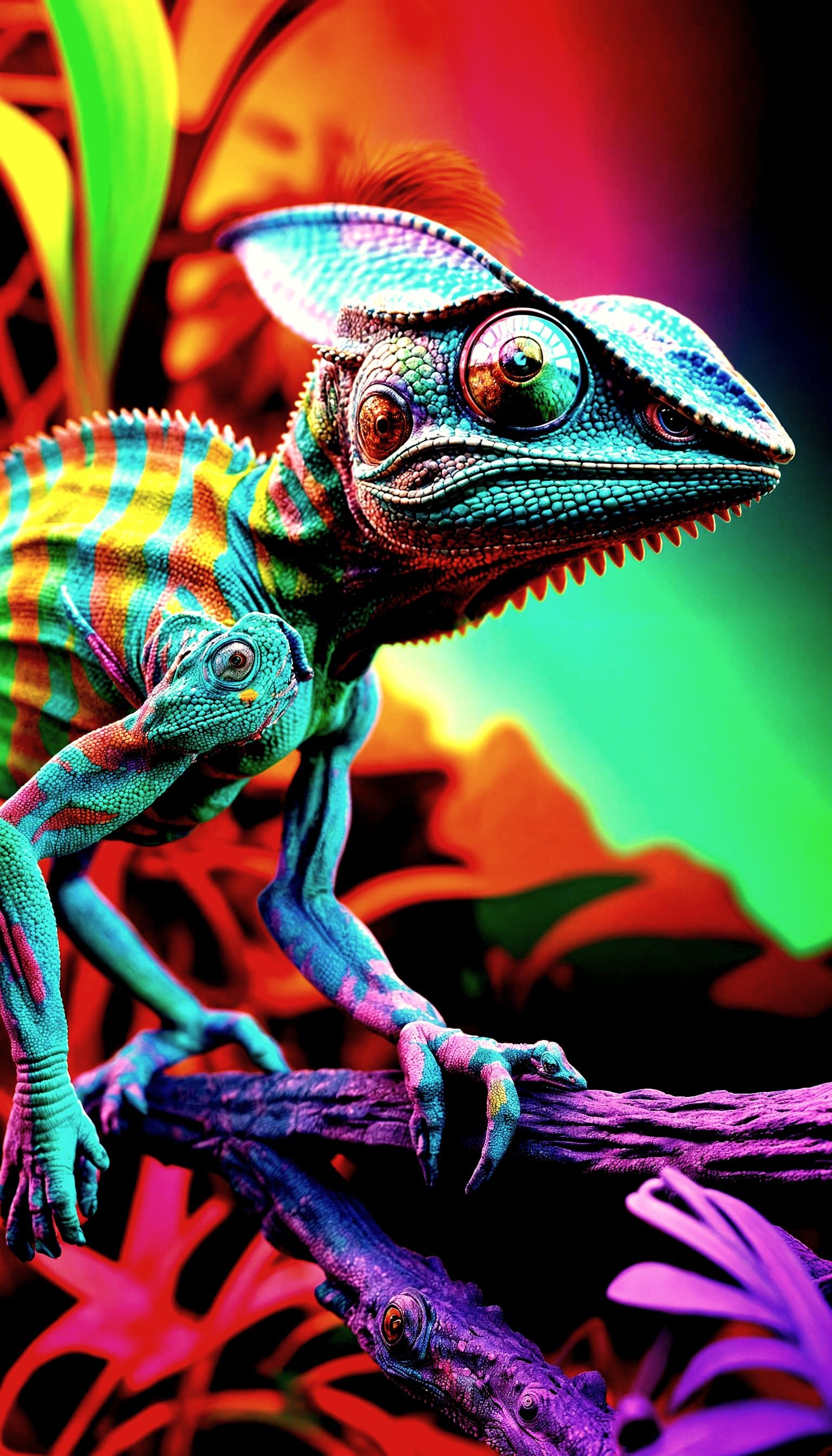 Alien Chameleon with Infrared Vision in 4D Illustration
