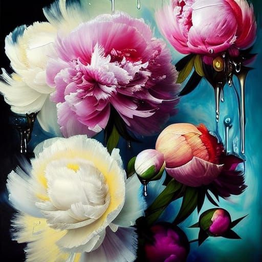 Peonies in Dripping Paint: An Abstract Expressionist Paintin...