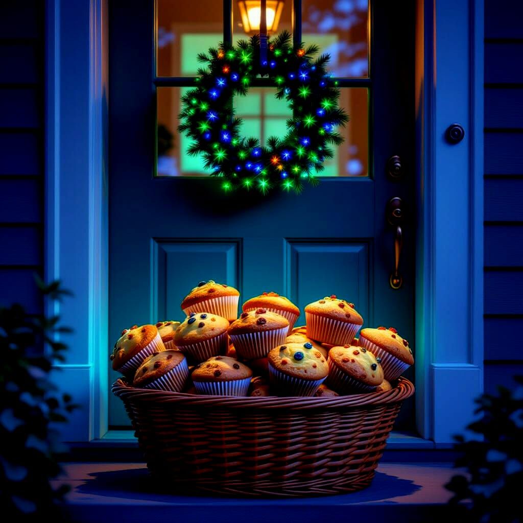 Bioluminescent Folklore Fantasy of Muffins at a Suburban Doo...
