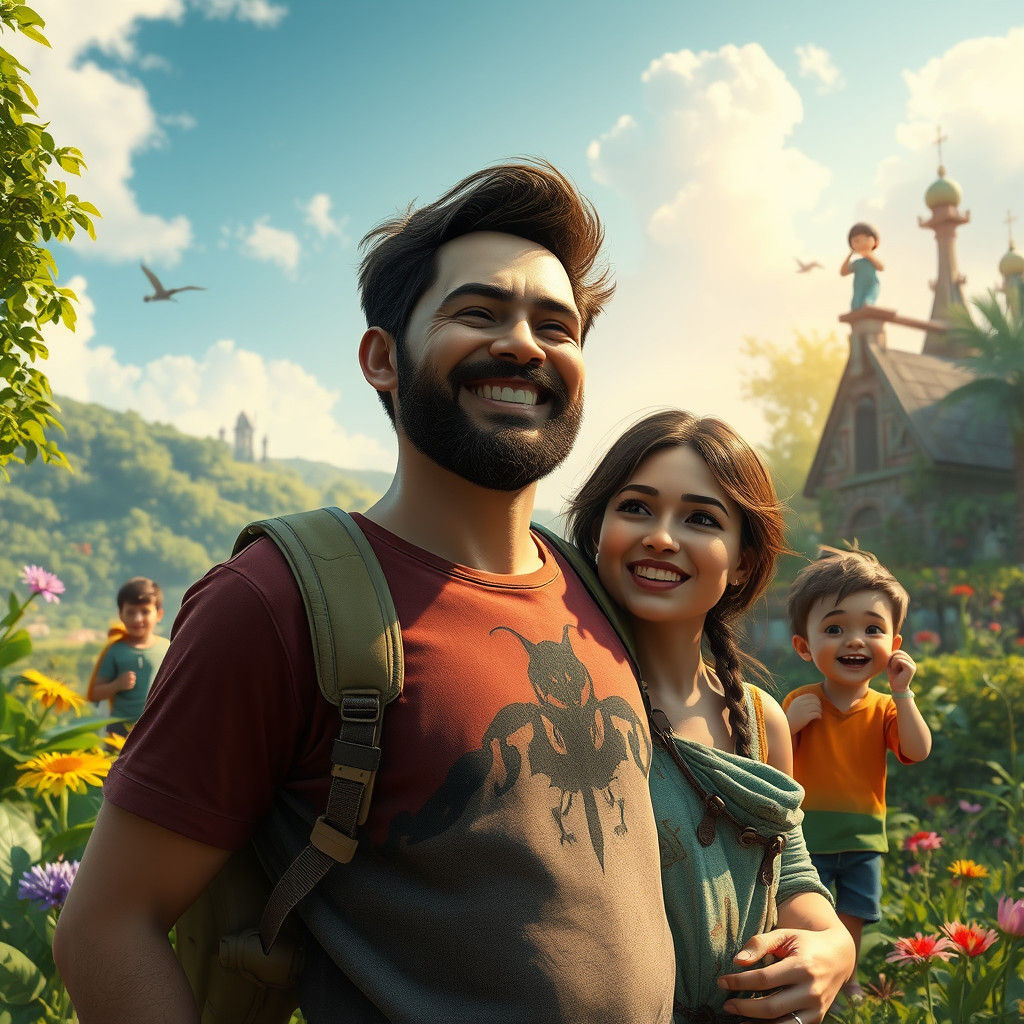 Idyllic Family Scene in Detailed Matte Painting Style