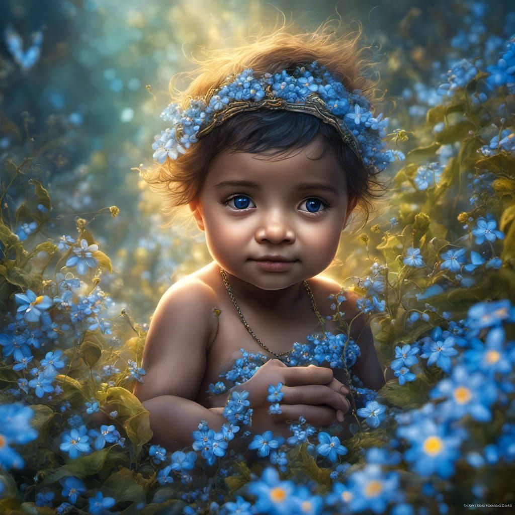 Indian Baby Fairies with Blueberries in Alcohol Ink Style