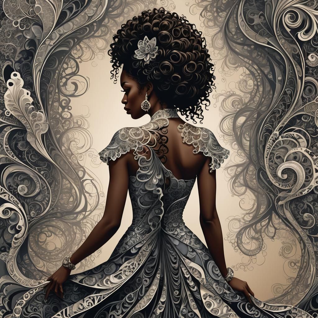 Abstract Fractal Portrait of a Woman with Zentangle Art